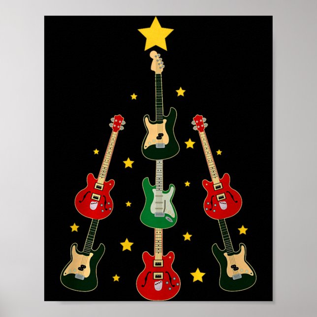 Guitar Xmas Tree Musical Guitar Lovers Guitarist C Poster (Framsidan)