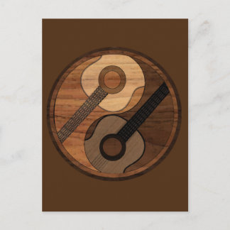 Guitar Yin Yang Wood look Acoustical Postcard Vykort