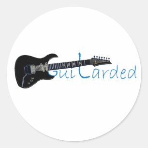 Guitarded svart elektrisk gitarr runt klistermärke