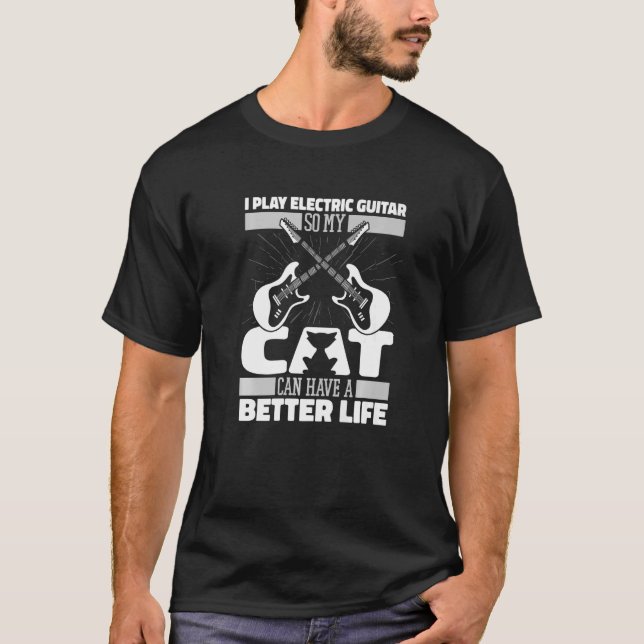 Guitarist Cat E Electric Guitar T Shirt (Framsida)