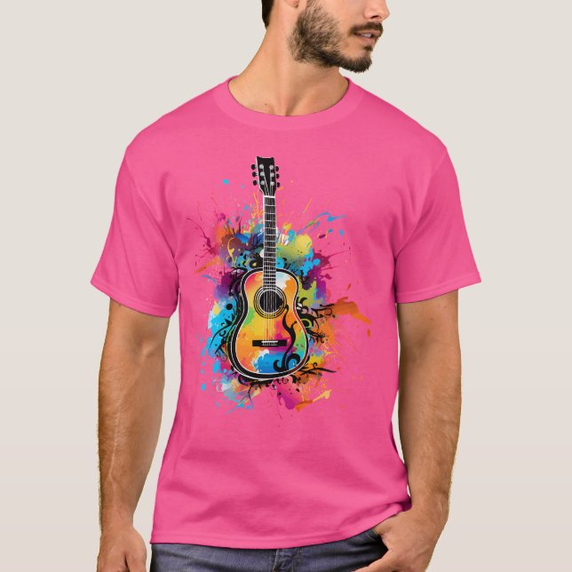 Guitarist Colorful Stänk Art Acoustic Guitar Play T Shirt (Framsida)