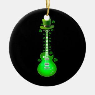 Guitarist Electric Guitar Leprechaun St Patrick's Julgransprydnad Keramik