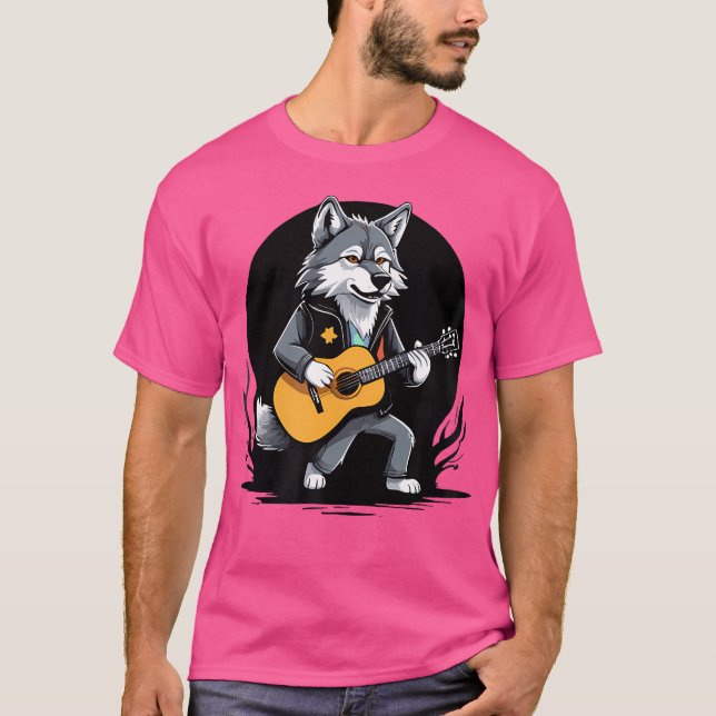 Guitarist för varg Spela upp akustisk Guitar-Varg T Shirt (Framsida)