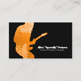 Guitarist Grunge Orange Silhouette Affärskort Visitkort
