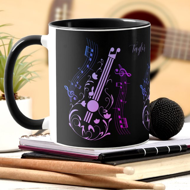 Guitarist Guitar Player Music Lila Black Namn Mugg (Guitarist Guitar Player Music Purple Black Name Mug)