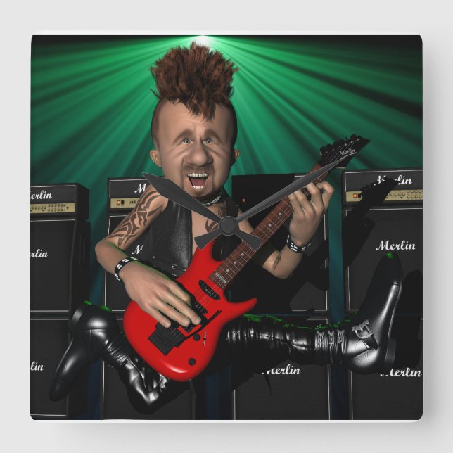 Guitarist i väggklocka på flygplansruta (Framsida)