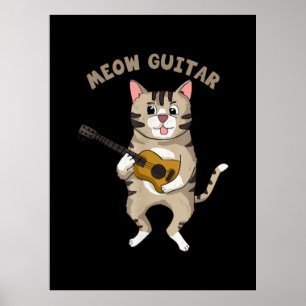 Guitarist Meow Guitar Cute Cat Spelar Guitar Julaf Poster