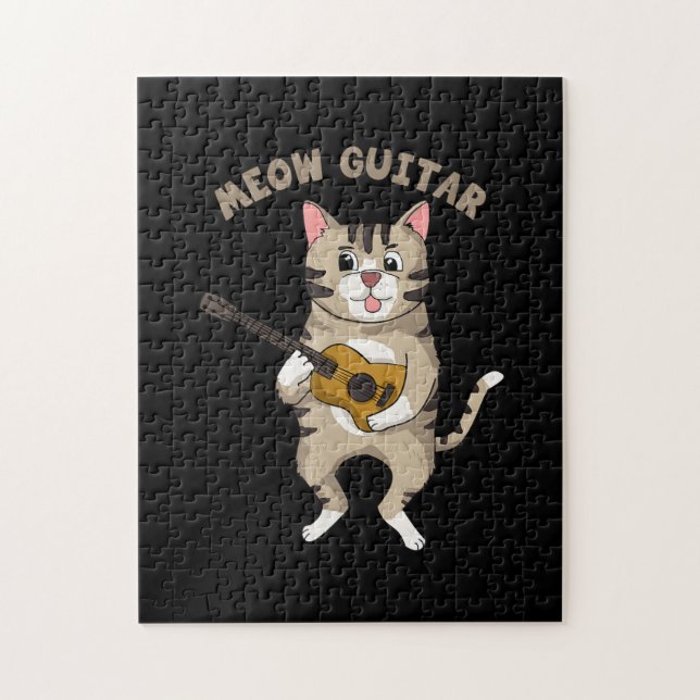 Guitarist Meow Guitar Cute Cat Spelar Guitar Julaf Pussel (Vertikal)