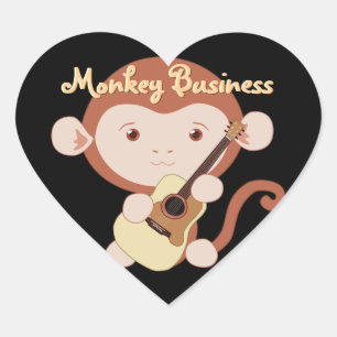 Guitarist Monkey Stickers Hjärtformat Klistermärke