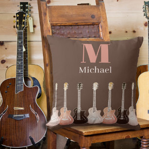 Guitarist Monogrammed Guitars Brown Kudde