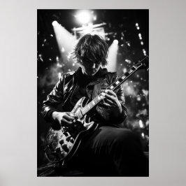 Guitarist på bild B&W för stadium Poster