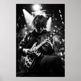 Guitarist på bild B&W för stadium Poster