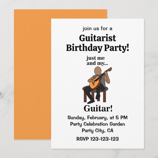 Guitarist Playing Guitar Birthday Party Inbjudningar (Fram/baksida)