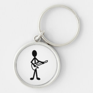 Guitarist Stick figur Rund Silverfärgad Nyckelring