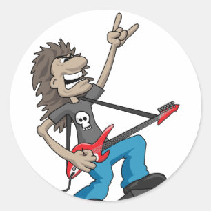 Guitaristisk Tecknad Metall Sten Runt Klistermärke