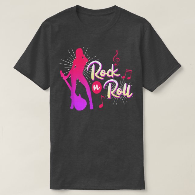 Guitaristiska gitarrer från rock musik som säger R T Shirt (Design framsida)
