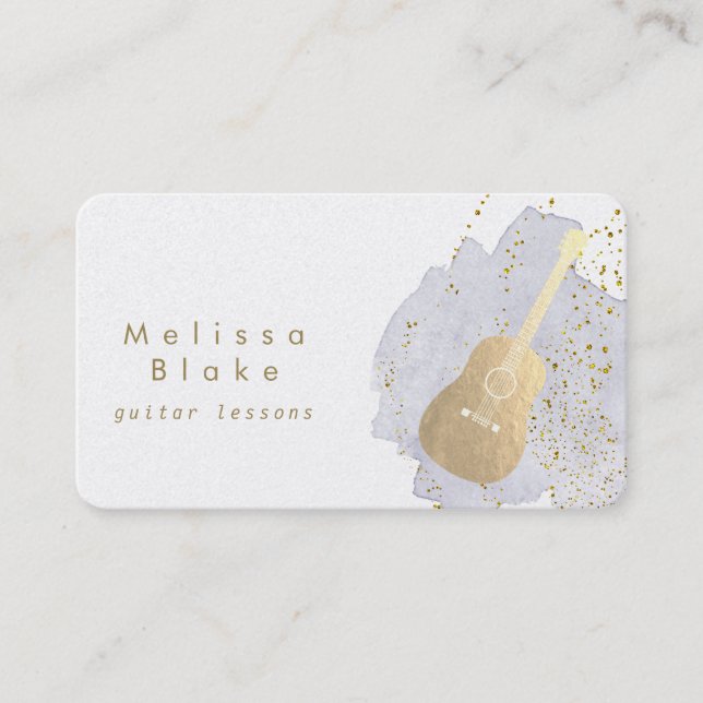 guitarlektioner blå vattenfärg visitkort (Framsida)