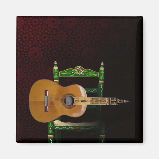 Guitarra española con Giralda de Sevilla y silla. Magnet (Framsidan)