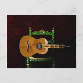 Guitarra española con Giralda de Sevilla y silla. Vykort