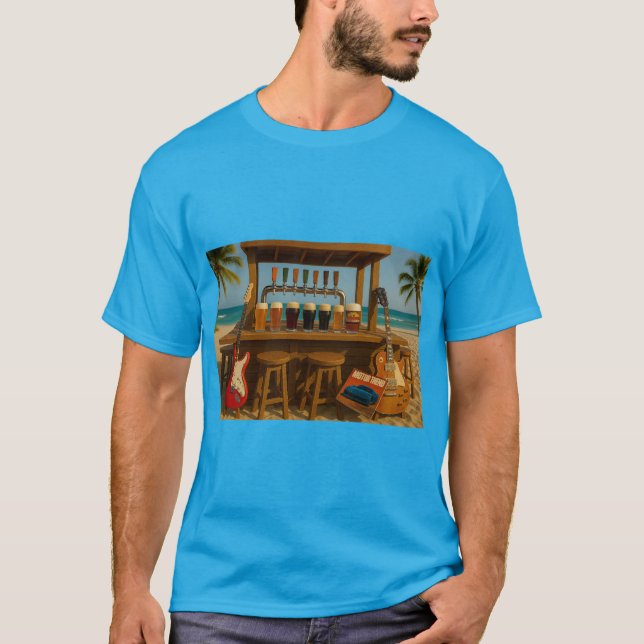 Guitars and micro brews at the beach bar t shirt (Framsida)