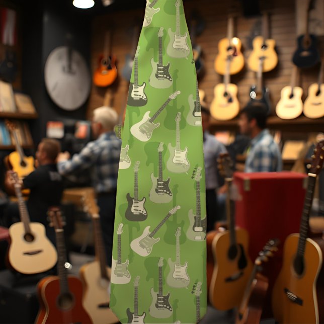 Guitars för grönt av coola för snyggt musiker, mus slips (All-green guitar pattern neck tie for the musician, teacher, or musical instrument salesman.)
