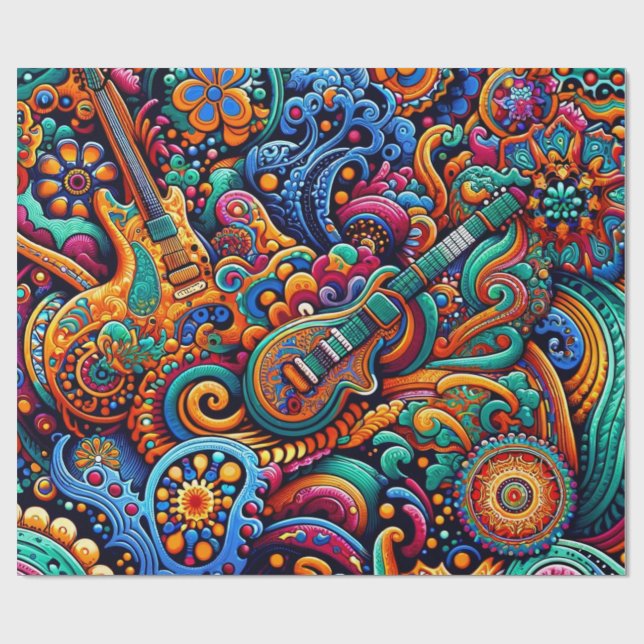 Guitars i mandala batik stil presentpapper (Platt)