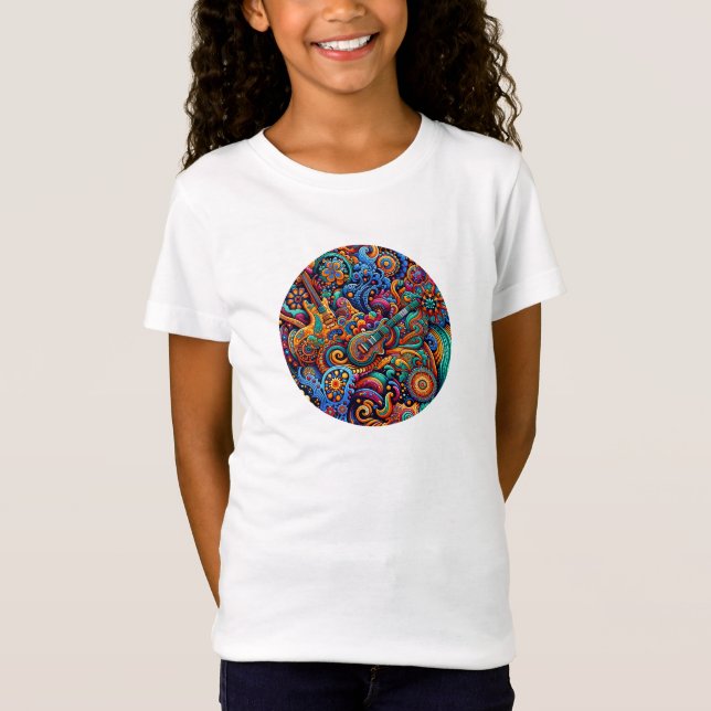 Guitars i mandala batik stil t shirt (Framsida)