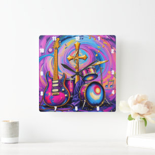 Guitars Music Worship Kor Art Fyrkantig Klocka