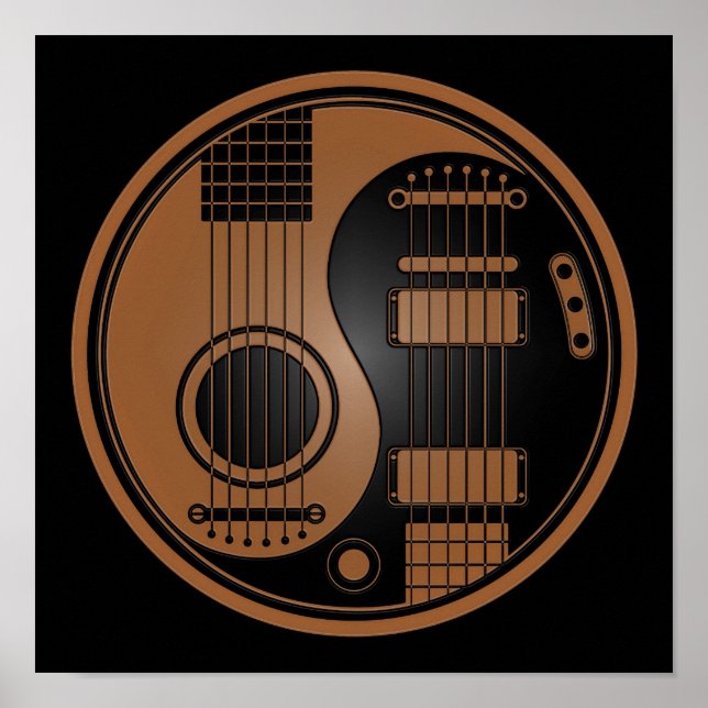 Guitars Yin Yang, bruna och svarta akustiska kriti Poster (Framsidan)