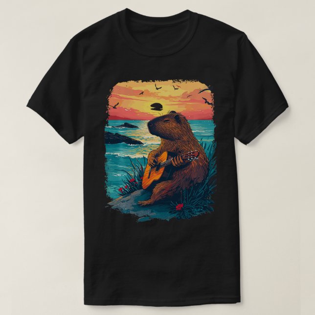 GuitarSpelande Capybara Tropical Sunset 1 T Shirt (Design framsida)