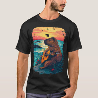 GuitarSpelande Capybara Tropical Sunset 1 T Shirt