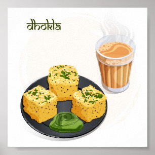 Gujarati Dhokla & Hot Masala Chai Indisk Matkonst Poster