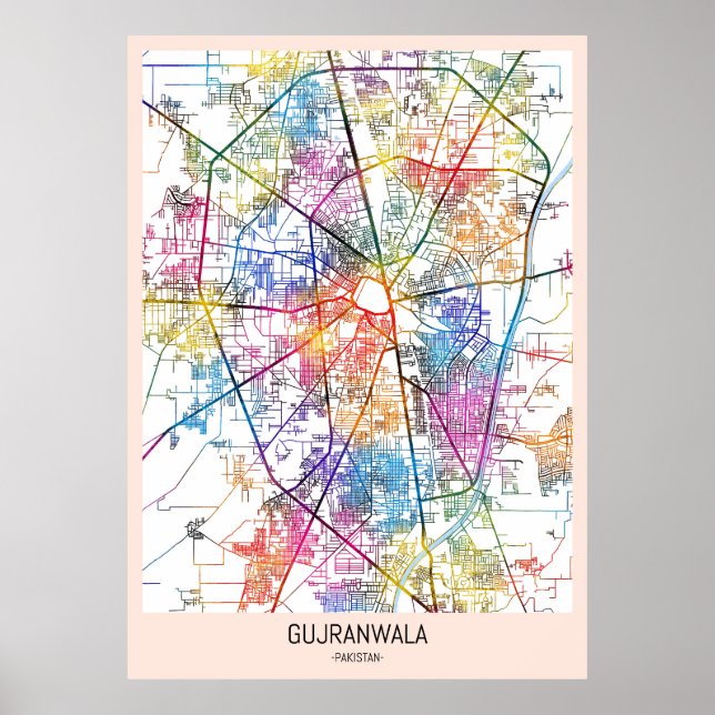 Gujranwala Pakistan Stadskarta Poster (Framsidan)