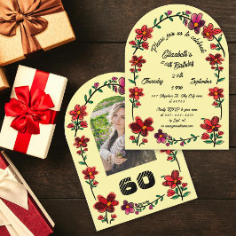 Gul 60-årsfestparty Whimsical Klotter Blomma Inbjudningar