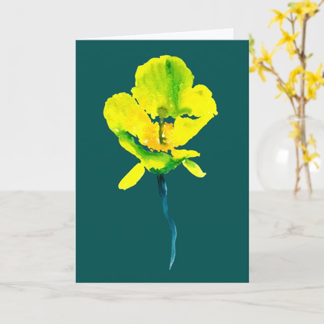 Gul abstrakt akvarell lös blom- kort (Gul blomma)