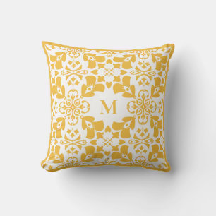 Gul Abstrakt Blommig Mönster Modern Monogram Kudde
