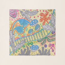 Gul abstrakt botanisk chiffongscarf