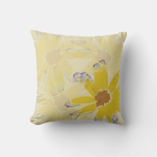 Gul Abstrakt Tusenskönsblomma Kudde (Framsida)