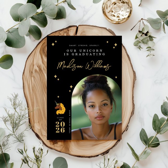 Gul Afro Enhörning Examensmeddelande Inbjudningar (Skapare uppladdad)