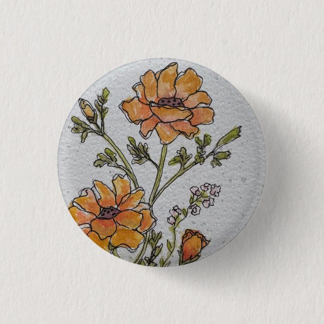 Gul akvarell blommig design knapp (Framsida)
