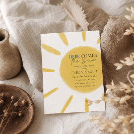 Gul akvarell Här kommer solen Baby Shower Inbjudningar