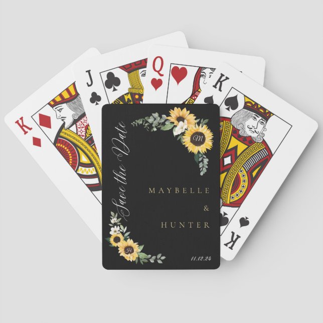 Gul akvarell solroskrans Spara vår dejt Casinokort (Baksidan)