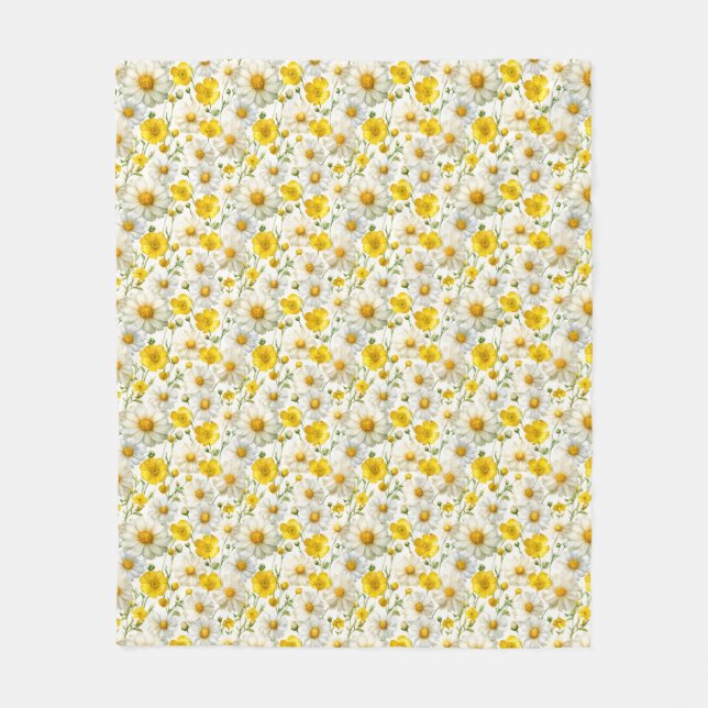 Gul akvarell vildblommamönster  fleecefilt (Framsidan)