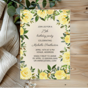 Gul akvarellblomma 75-årsdag inbjudningar