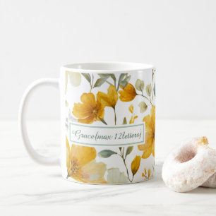 Gul akvarellblomma Botaniskt namn ram Kaffemugg
