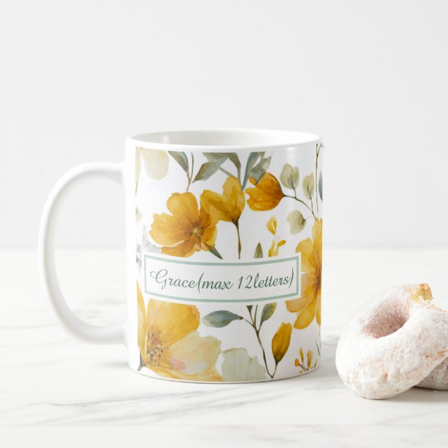 Gul akvarellblomma Botaniskt namn ram  Kaffemugg (Med munk)