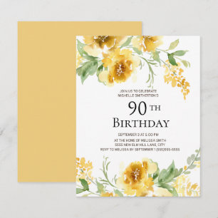 Gul akvarellblomma Grönska 90-årsdag Inbjudningar