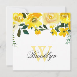 Gul akvarellblomma Monogram Tackkort Tack Kort