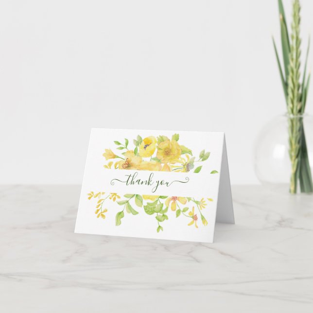 Gul akvarellblomma personlig tack  kort (Framsida)