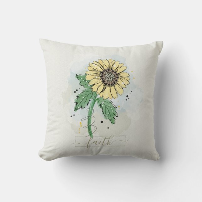 Gul akvarellblomma Tro Kudde (Framsida)